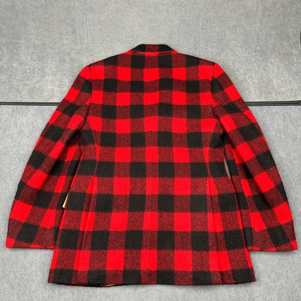 Vintage‎ Red Black Buffalo Plaid Wool Blazer Jacket Gold Crest Buttons Mens M